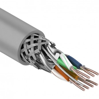 Кабель витая пара REXANT S/FTP, CAT 7, PVC, 4PR, 23AWG, INDOOR, SOLID, серый, 305 м