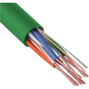 Кабель витая пара REXANT U/UTP, CAT 5e, нг(А)-LSLTx, 4х2х0,52мм, 24AWG, INDOOR, SOLID, зеленый, 305м
