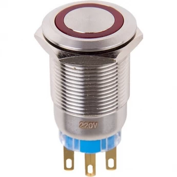 Кнопка антивандальная REXANT Ø19 12В(LED) Б/Фикс (5с) OFF-(ON) / ON-(OFF) красная (A19-C1)