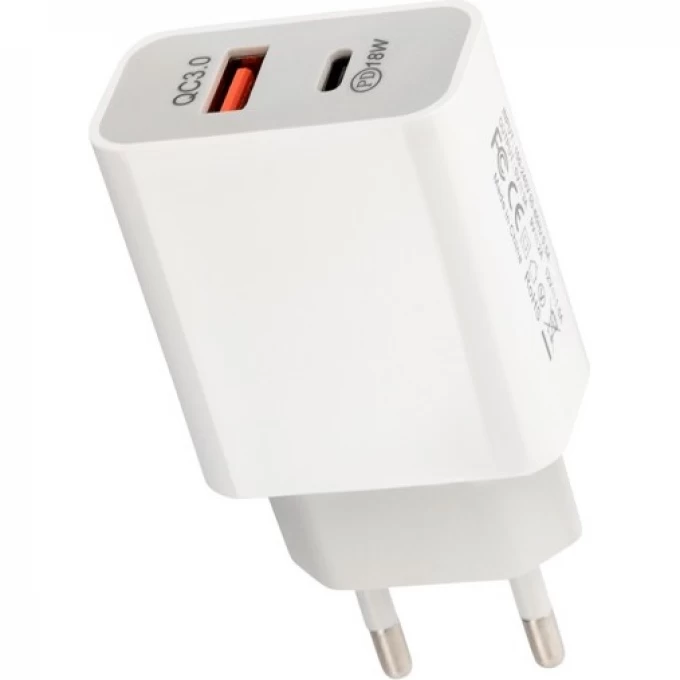 Сетевое зарядное устройство REXANT USB-A+USB-C адаптер, 18W белое 18-2216 Сетевое зарядное устройство REXANT USB-A+USB-C адаптер, 18W белое 18-2216