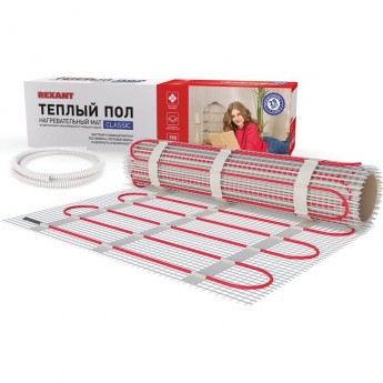 Теплый пол, нагревательный мат REXANT CLASSIC RNX-15-2250, двухжильный, с экраном, площадь 15 м², 0.5х30 м, 2250 Вт