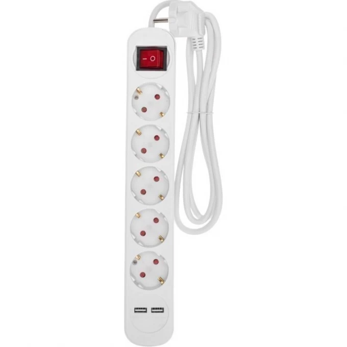 Удлинитель REXANT STANDARD 5 гнезд, 1,5м, 3х1,0мм², с/з, с выключателем, 2 USB, белый 13-4034 Удлинитель REXANT STANDARD 5 гнезд, 1,5м, 3х1,0мм², с/з, с выключателем, 2 USB, белый 13-4034